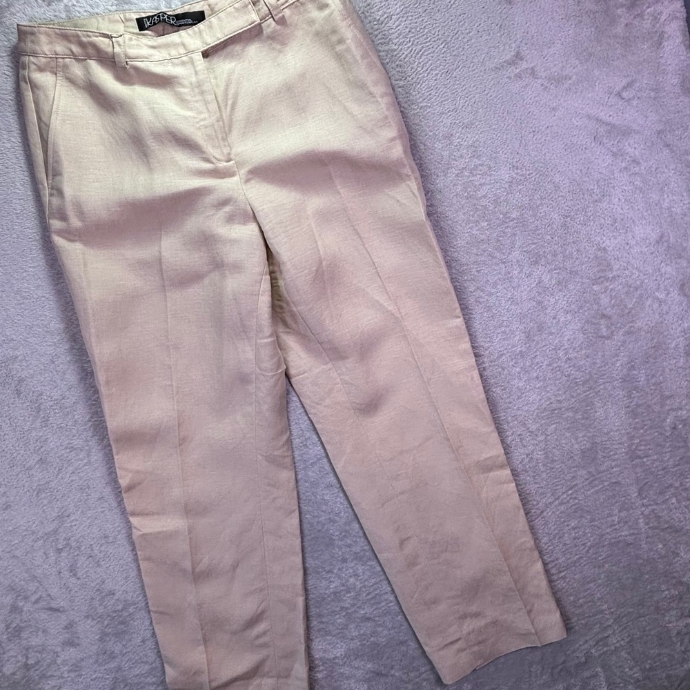 Kasper Women Dress Pants 10P Tan Linen Blend Straight Leg Petite Trousers
